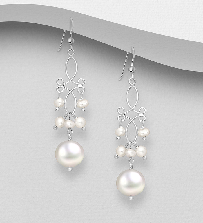 Wholesale 925 Sterling Silver Hook Earrings Beaded With Fresh Water Pearls - SKU #382-4602
