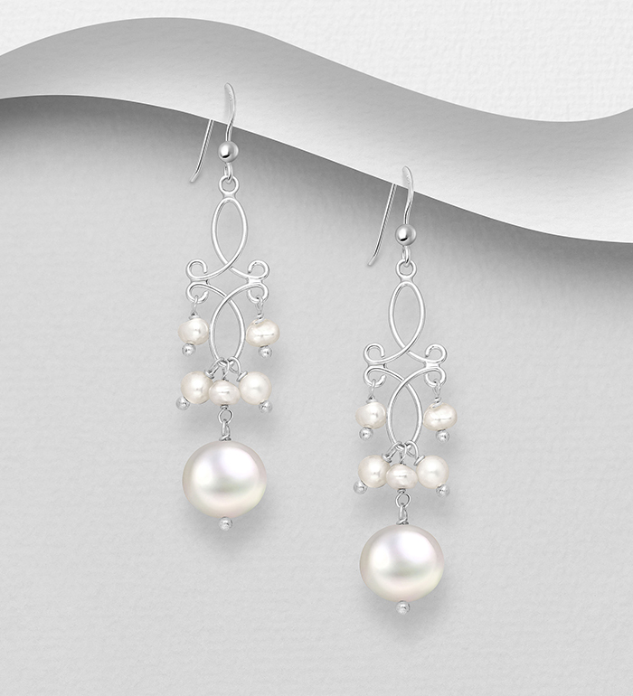 Wholesale 925 Sterling Silver Hook Earrings Beaded With Fresh Water Pearls - SKU #382-4602