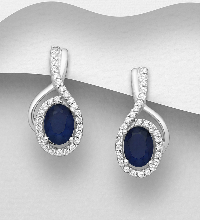 Wholesale 925 Sterling Silver Push-Back Earrings, Decorated with CZ Simulated Diamonds and Various Gemstones - SKU #883-5402