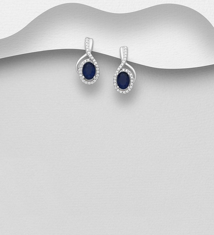 Wholesale 925 Sterling Silver Push-Back Earrings, Decorated with CZ Simulated Diamonds and Various Gemstones - SKU #883-5402