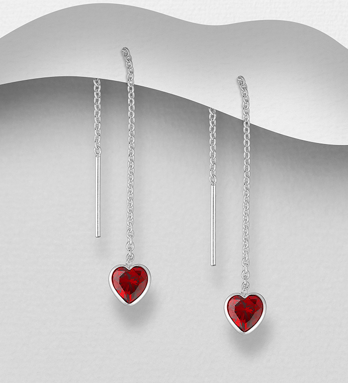 Wholesale 925 Sterling Silver Heart Threader Earrings Decorated with CZ Simulated Diamonds - SKU #701-19708