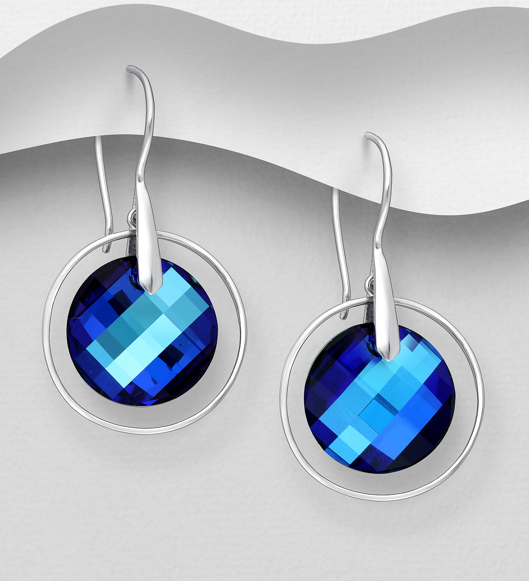 Sparkle by 7K - Wholesale 925 Sterling Silver Hook Earrings Decorated with Fine Austrian Crystals - SKU #1583-317