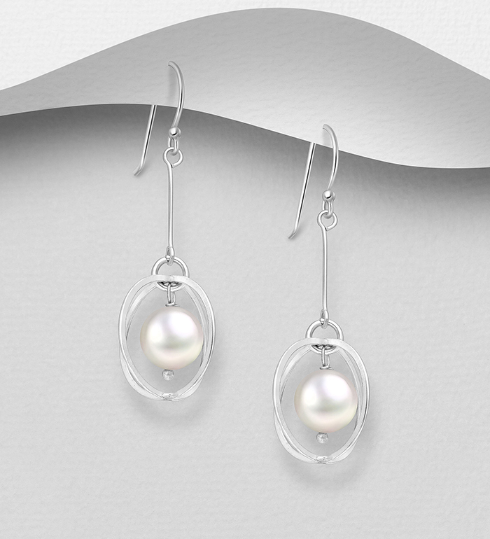 Wholesale 925 Sterling Silver Hook Earrings Beaded With Fresh Water Pearls - SKU #382-4637