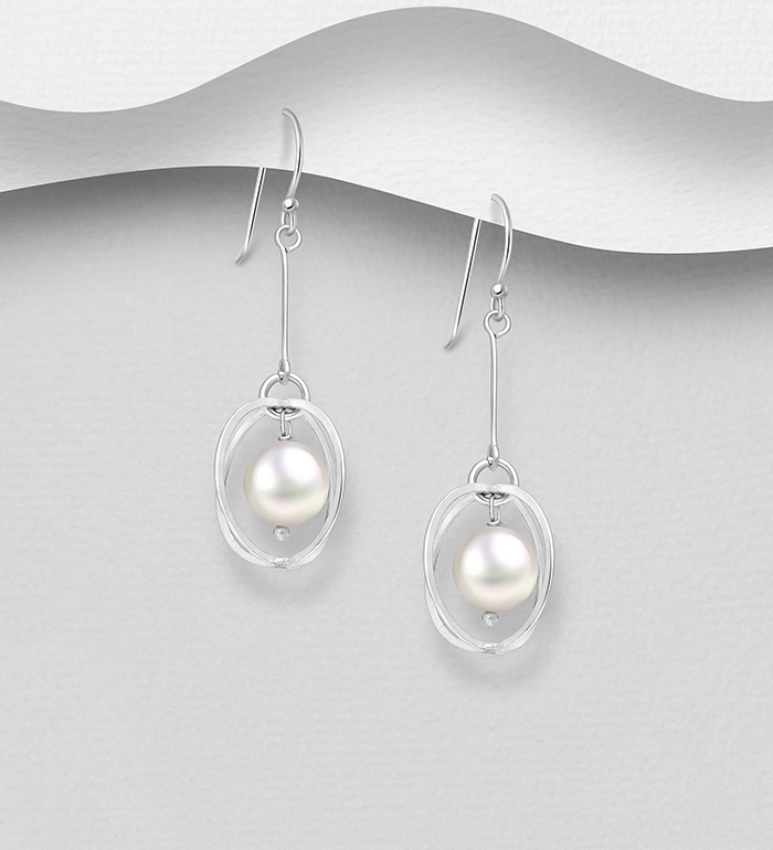 Wholesale 925 Sterling Silver Hook Earrings Beaded With Fresh Water Pearls - SKU #382-4637
