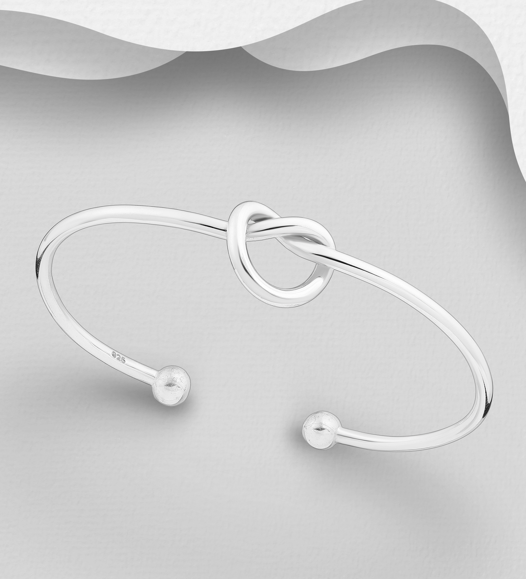 Wholesale 925 Sterling Silver Ball and Love Knot Cuff Bracelet - SKU #706-22571A