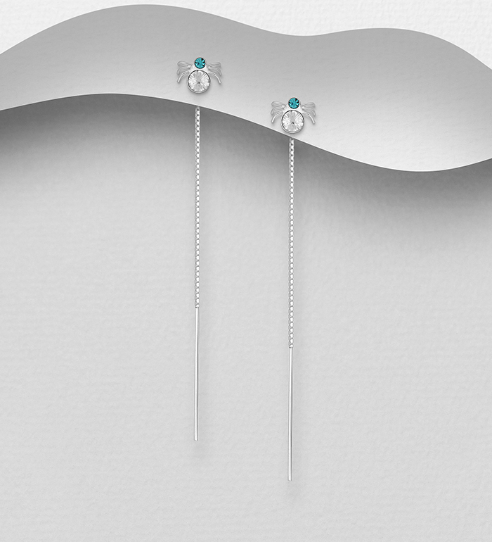Wholesale 925 Sterling Silver Spider Threader Earrings, Decorated with Various Colors of Crystal Glass - SKU #578-2597