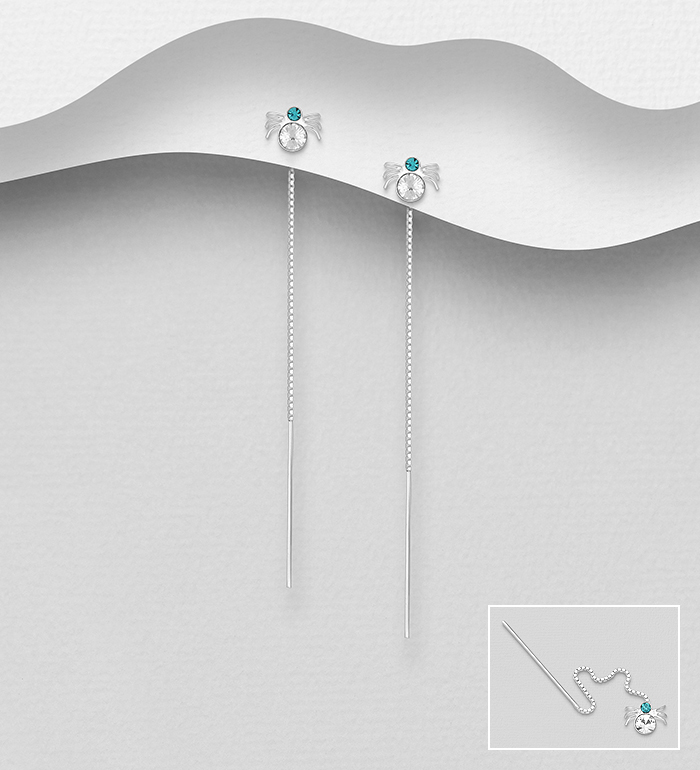 Wholesale 925 Sterling Silver Spider Threader Earrings, Decorated with Various Colors of Crystal Glass - SKU #578-2597