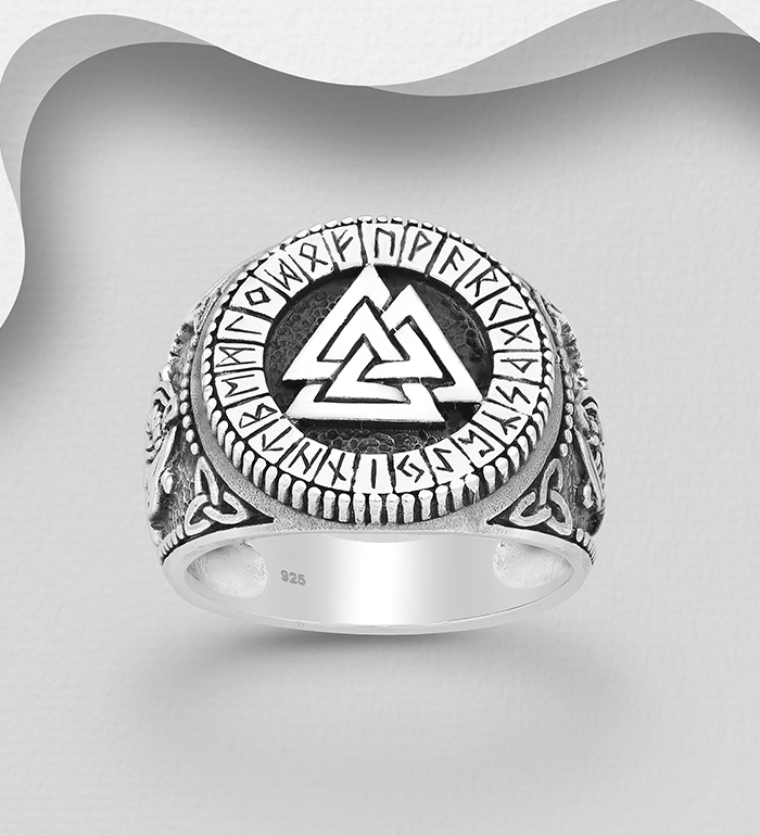 Wholesale 925 Sterling Silver Celtic Snake and Valknut Ring - SKU #1563-383
