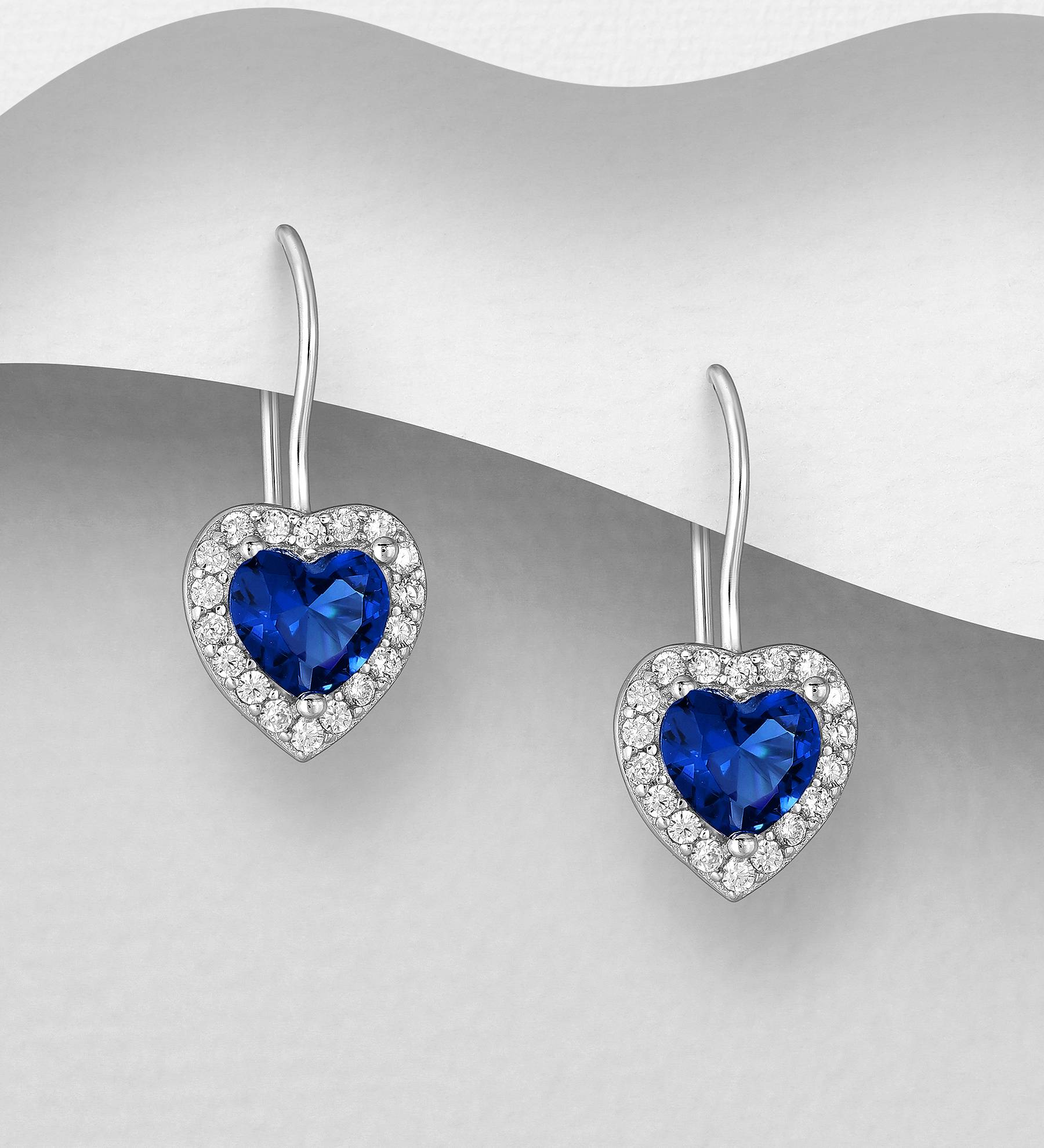 Wholesale 925 Sterling Silver Halo Heart Kidney Earrings, Decorated with CZ Simulated Diamonds - SKU #701-20101