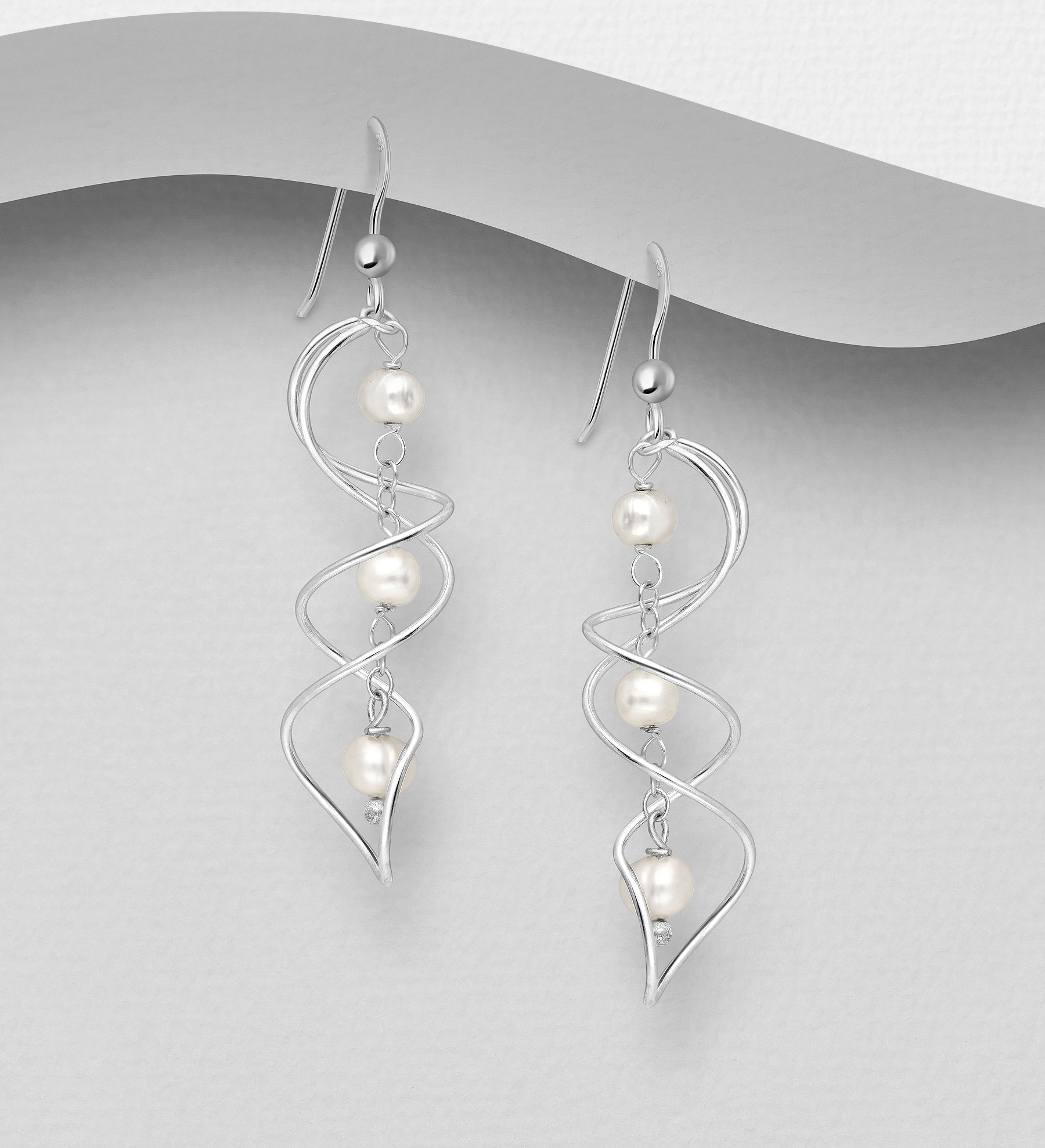 Wholesale 925 Sterling Silver Hook Earrings Beaded With Fresh Water Pearls - SKU #382-4718