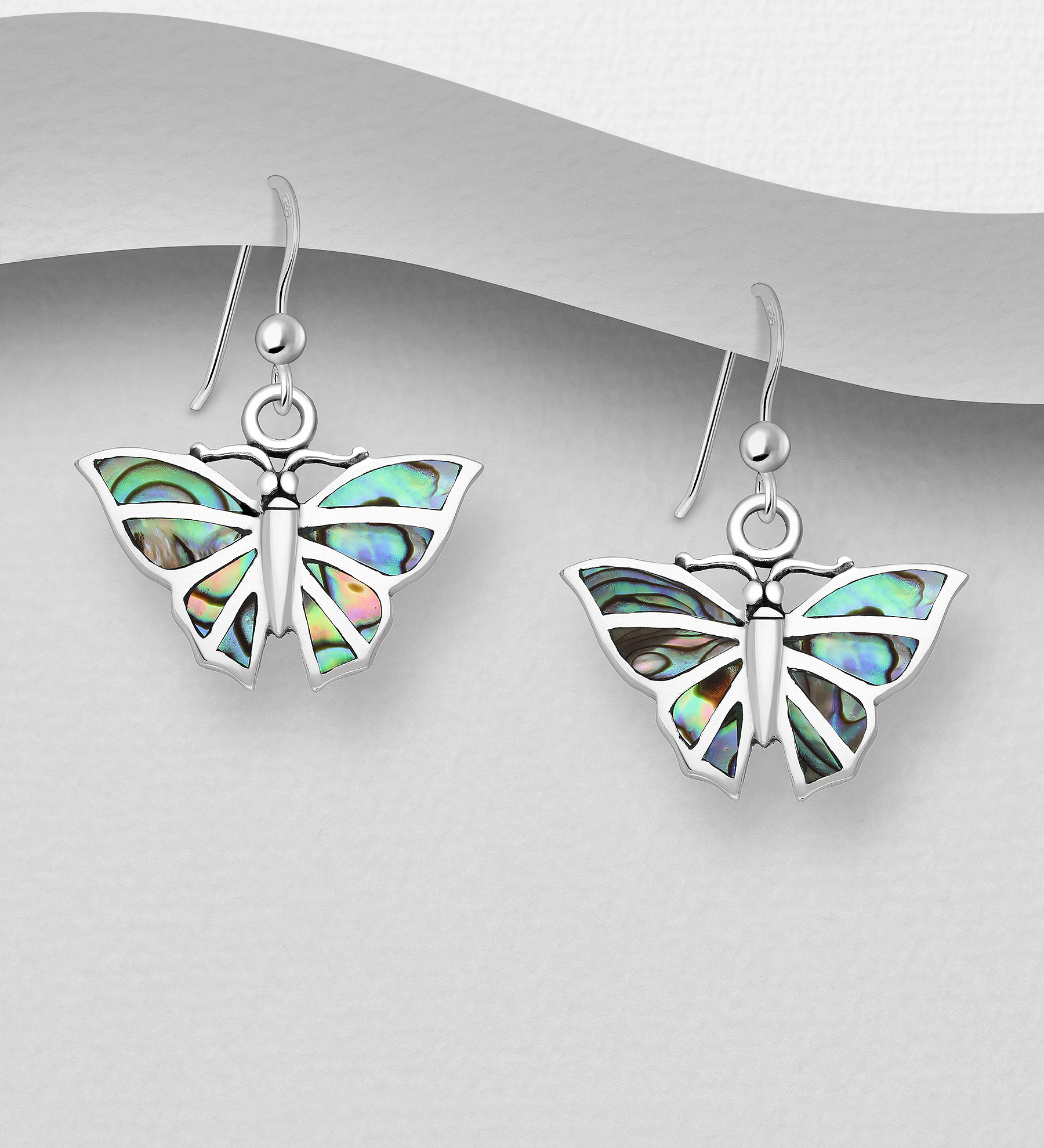 Wholesale 925 Sterling Silver Butterfly Hook Earrings Decorated With Shell - SKU #789-3376
