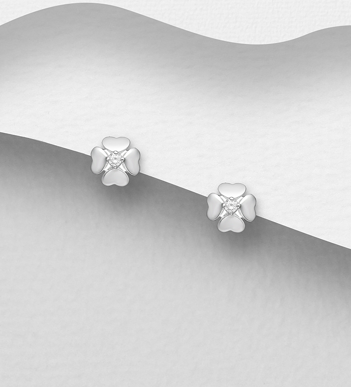 Wholesale 925 Sterling Silver Heart-Flower Push-Back Earrings Decorated with CZ Simulated Diamonds - SKU #1063-1911