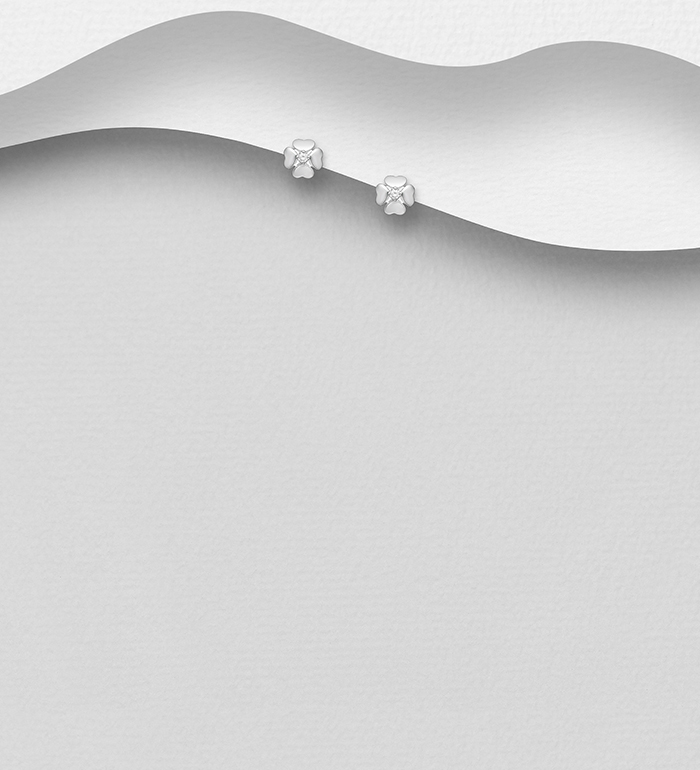 Wholesale 925 Sterling Silver Heart-Flower Push-Back Earrings Decorated with CZ Simulated Diamonds - SKU #1063-1911