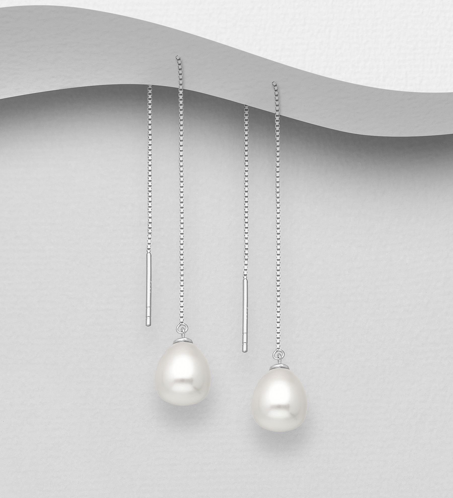 Wholesale 925 Sterling Silver Threader Earrings Decorated with Freshwater Pearls - SKU #382-4794