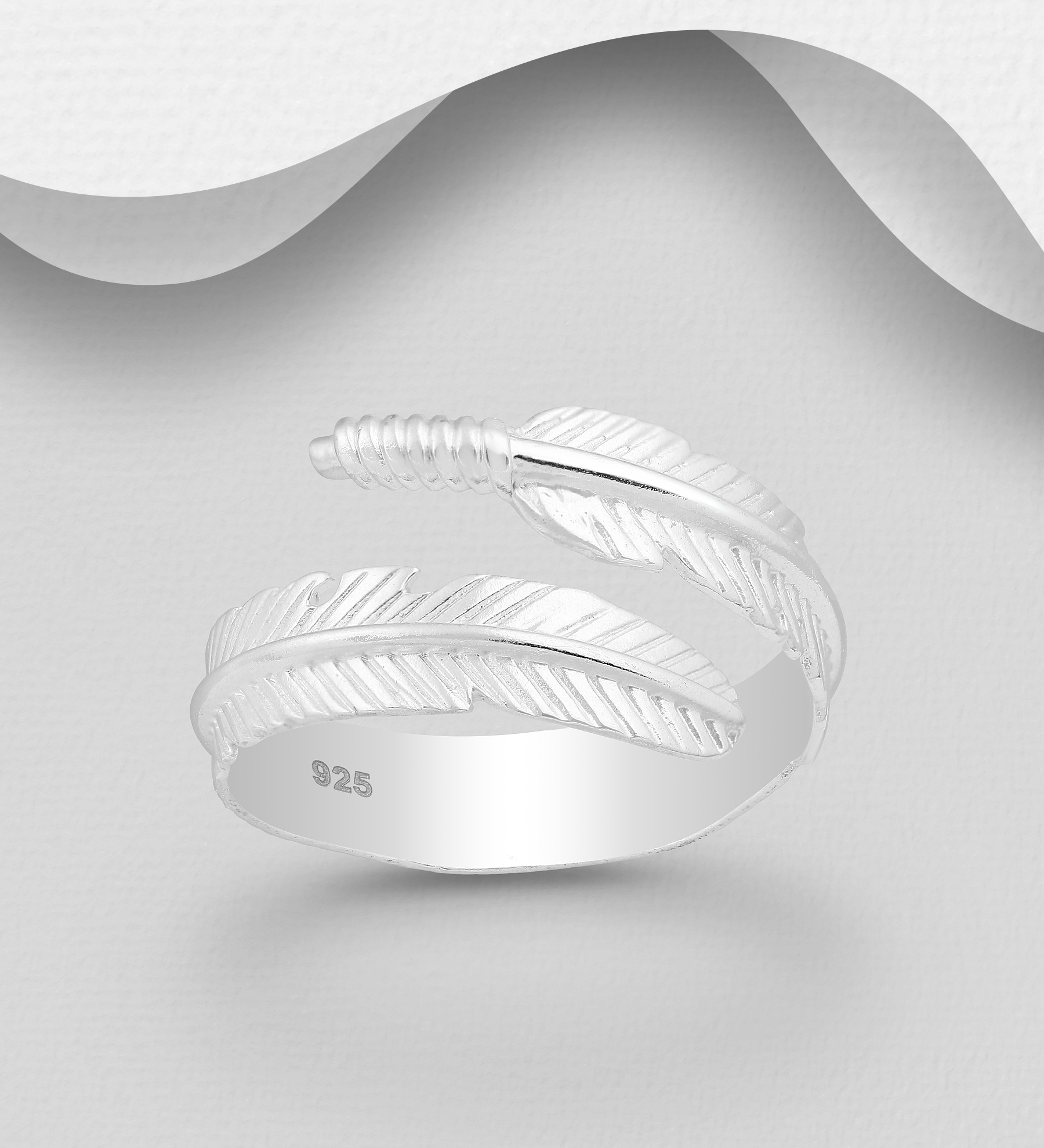 Wholesale 925 Sterling Silver Adjustable Feather Ring - SKU #1063-1941