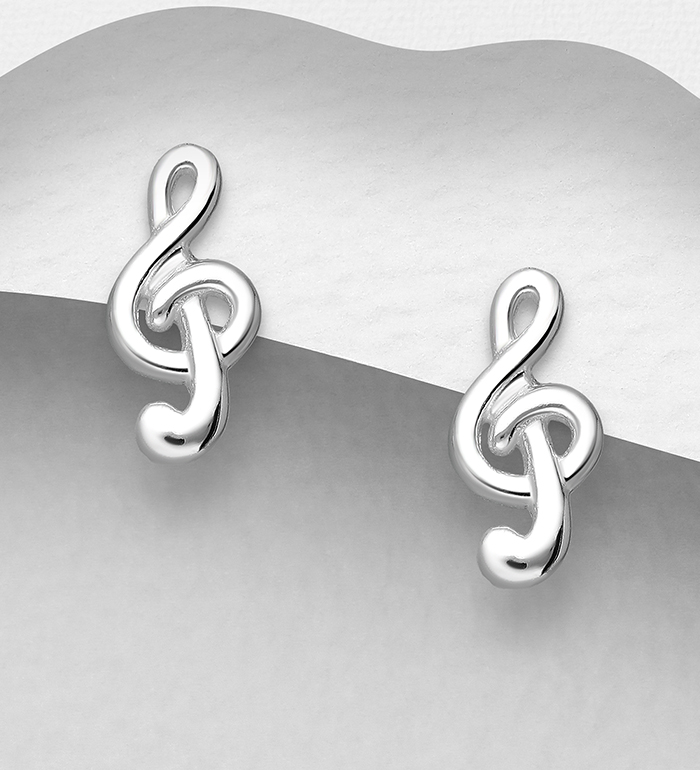 Wholesale 925 Sterling Silver Music Notes Push-Back Earrings - SKU #1068-986A