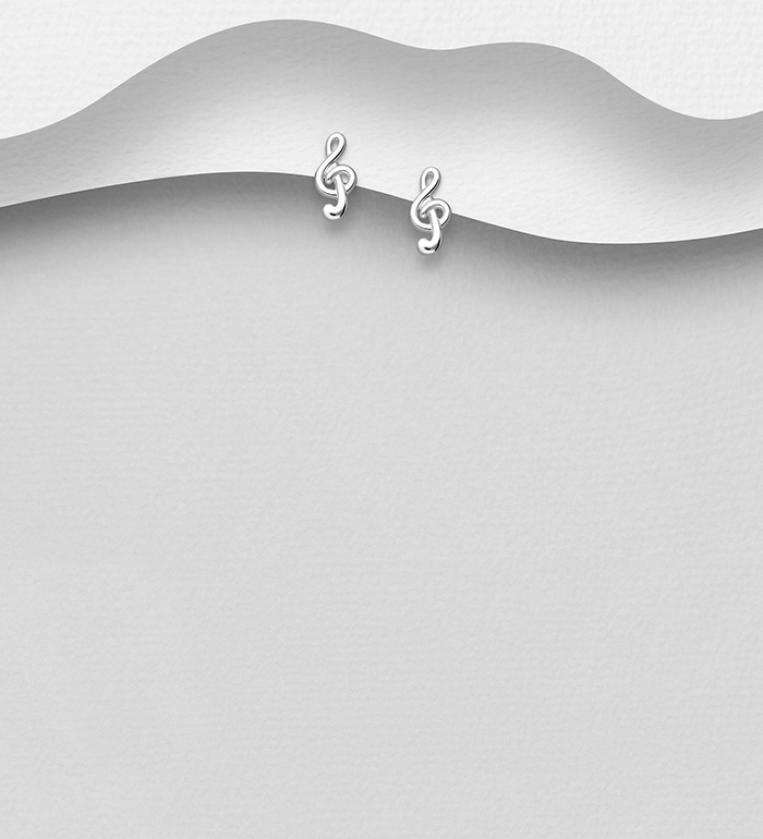 Wholesale 925 Sterling Silver Music Notes Push-Back Earrings - SKU #1068-986A