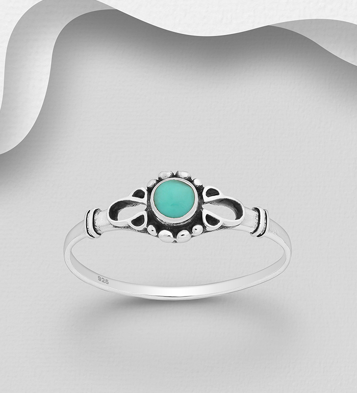 Wholesale 925 Sterling Silver Oxidized Ring, Decorated with Resin - SKU #781-5638
