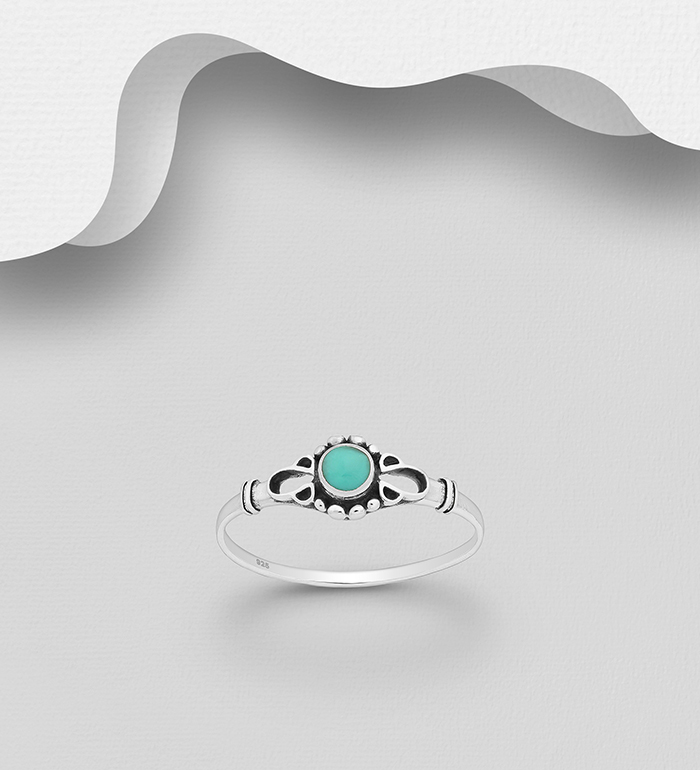 Wholesale 925 Sterling Silver Oxidized Ring, Decorated with Resin - SKU #781-5638