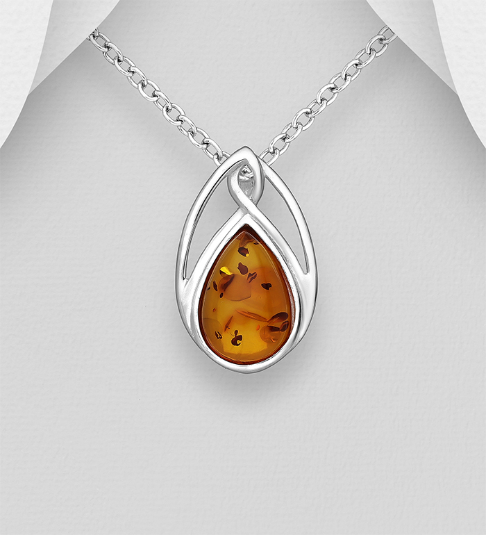 Wholesale 925 Sterling Silver Pendant, Decorated with Baltic Amber - SKU #883-5777