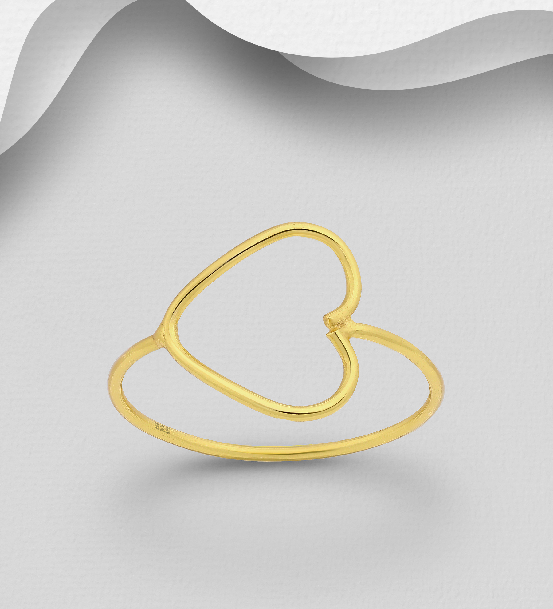 Wholesale 925 Sterling Silver Heart Ring, Plated with 1 Micron 18k Yellow Gold - SKU #1535-648