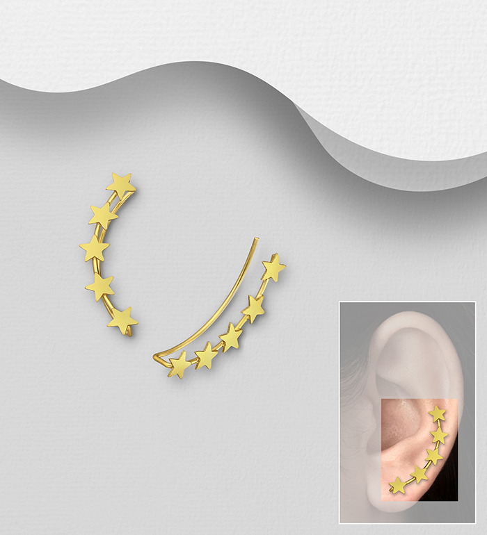 Wholesale 925 Sterling Silver Star Ear Pins Plated with 1 Micron 14K or 18K Yellow Gold - SKU #1535-653
