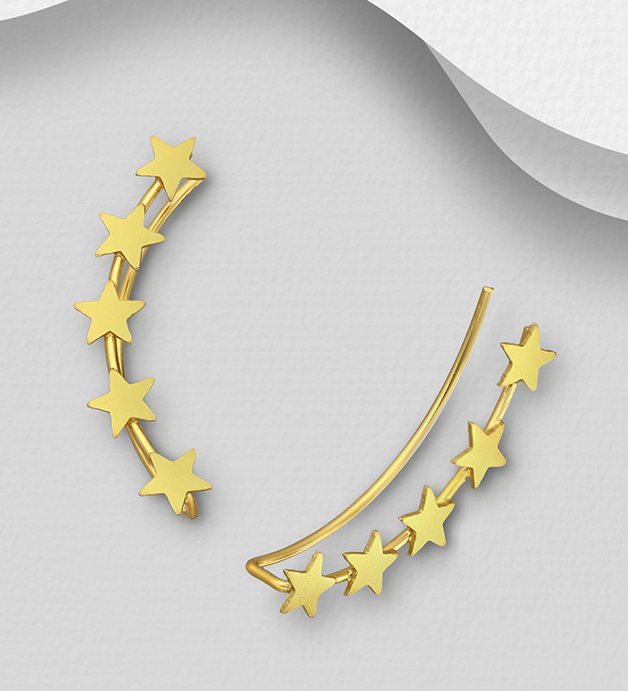 Wholesale 925 Sterling Silver Star Ear Pins Plated with 1 Micron 14K or 18K Yellow Gold - SKU #1535-653