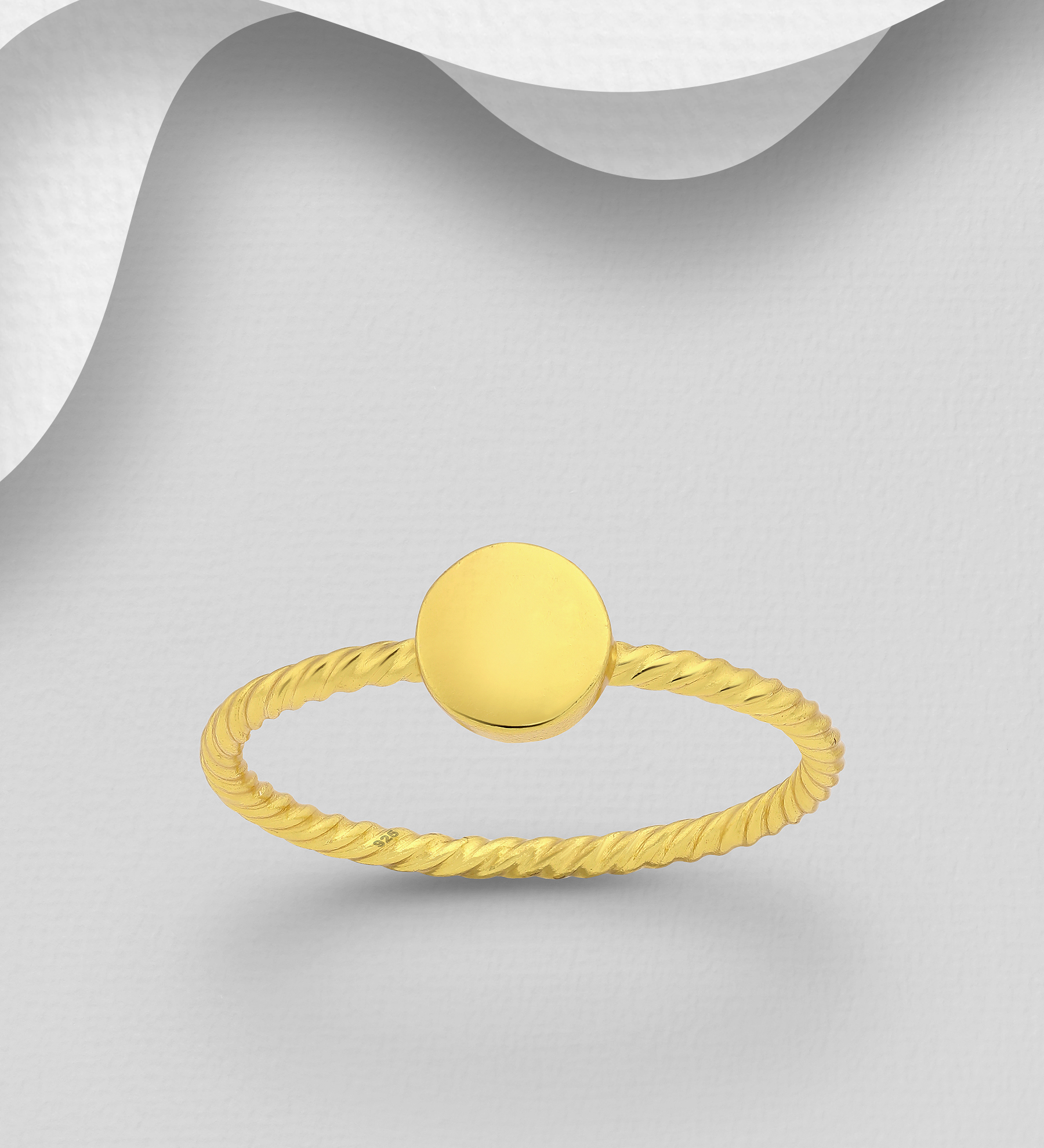 Wholesale 925 Sterling Silver Circle Ring, Plated with 1 Micron 14K or 18K Yellow Gold - SKU #1535-671