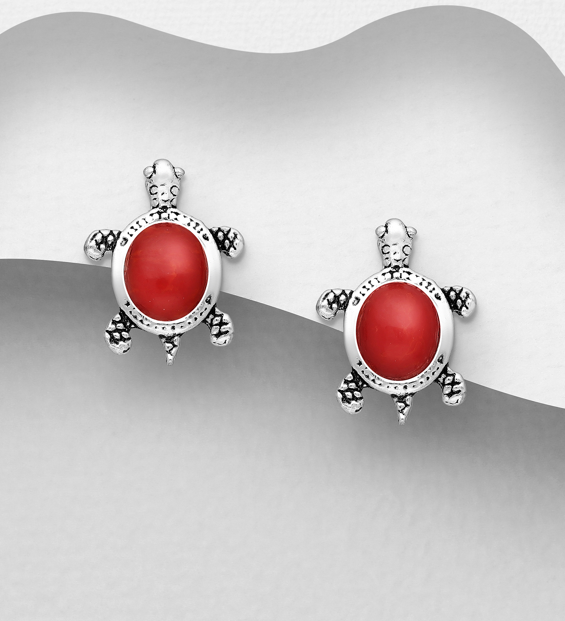 Wholesale 925 Sterling Silver Turtle Push-Back Earrings, Decorated with Resin - SKU #781-5659
