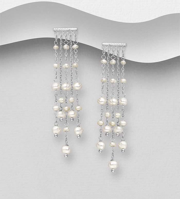 Wholesale 925 Sterling Silver Push-Back Earrings Beaded With Fresh Water Pearls - SKU #382-4826