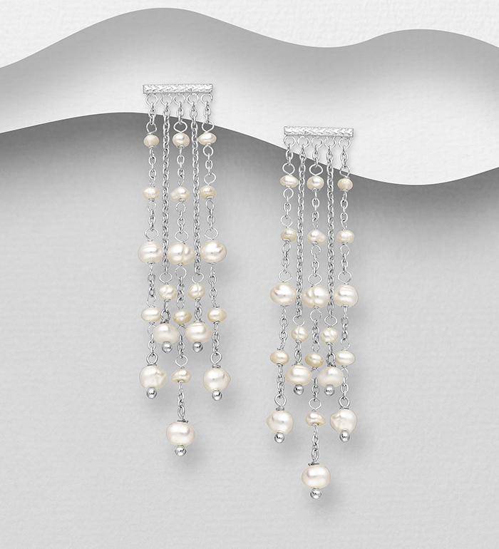Wholesale 925 Sterling Silver Push-Back Earrings Beaded With Fresh Water Pearls - SKU #382-4826