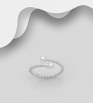 Wholesale 925 Sterling Silver Twisted Cuff Ring Decorated with Freshwater Pearls - SKU #382-4833