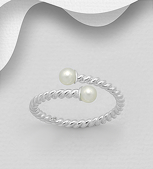 Wholesale 925 Sterling Silver Twisted Cuff Ring Decorated with Freshwater Pearls - SKU #382-4833
