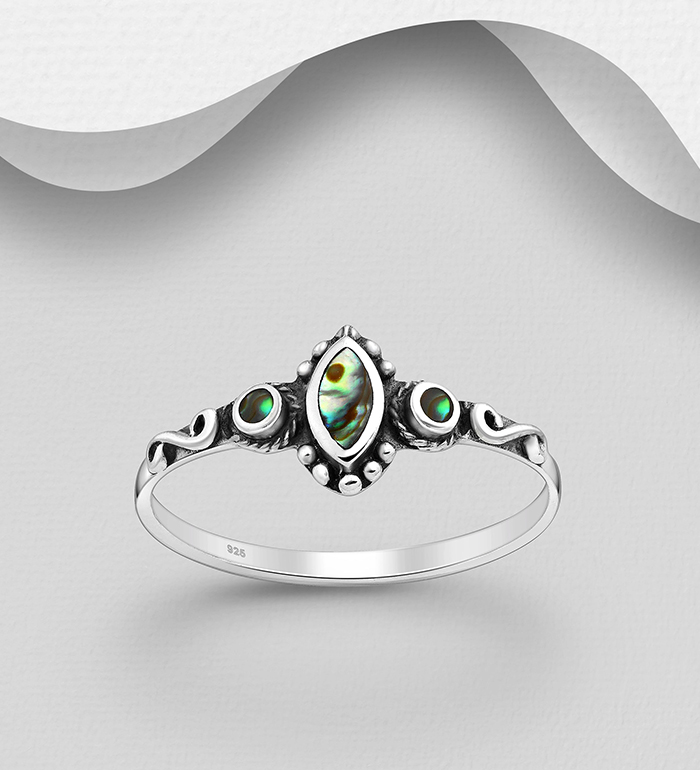Wholesale 925 Sterling Silver Oxidized Swirl Ring Decorated with Shell - SKU #789-3427