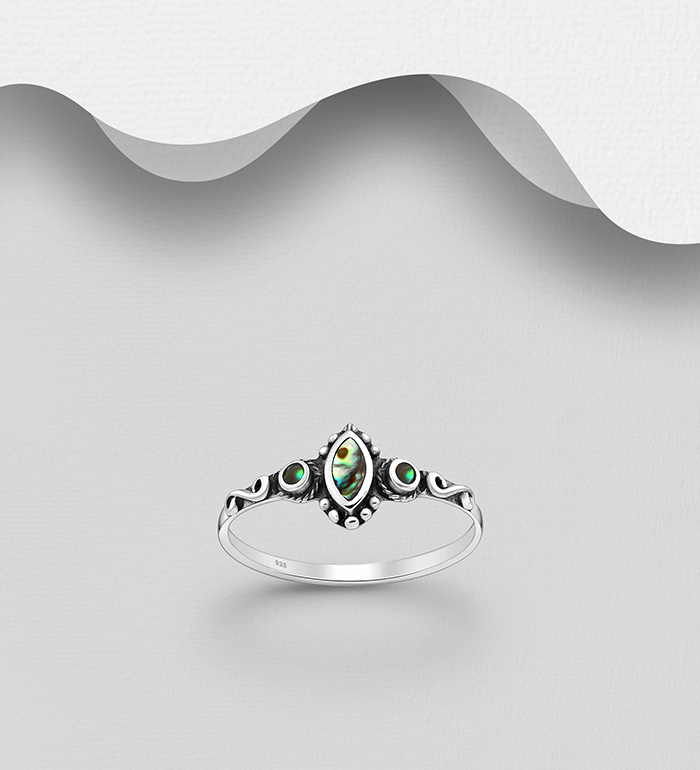 Wholesale 925 Sterling Silver Oxidized Swirl Ring Decorated with Shell - SKU #789-3427