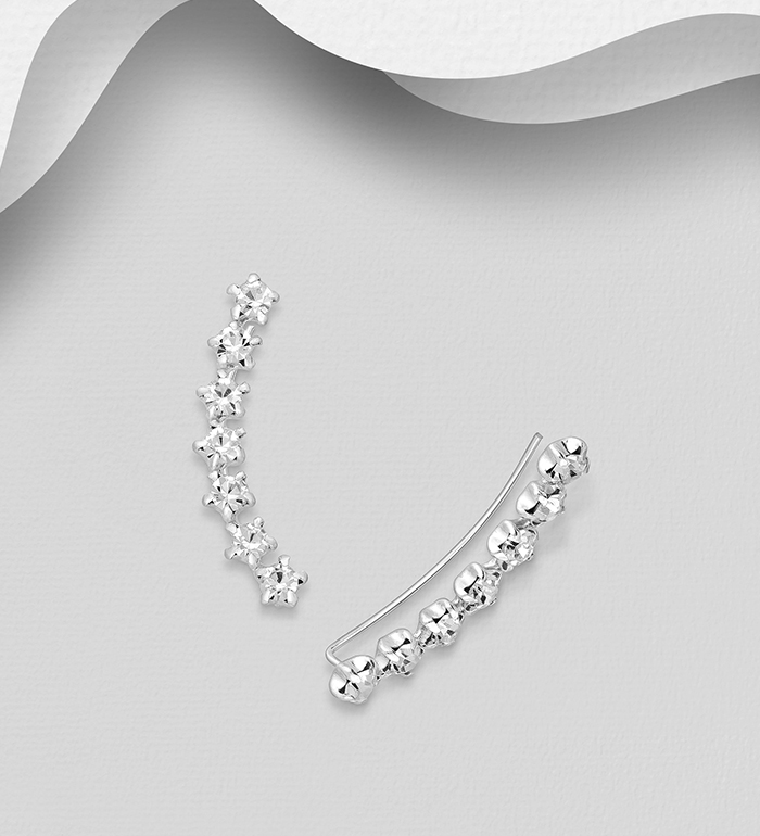 Wholesale 925 Sterling Silver Ear Pins, Decorated with Crystal Glass - SKU #578-2630