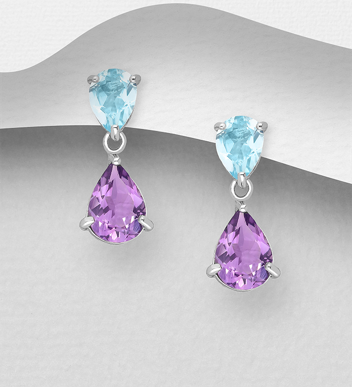 La Preciada - Wholesale 925 Sterling Silver Push-Back Earrings, Decorated with Various Gemstones - SKU #1181-3024