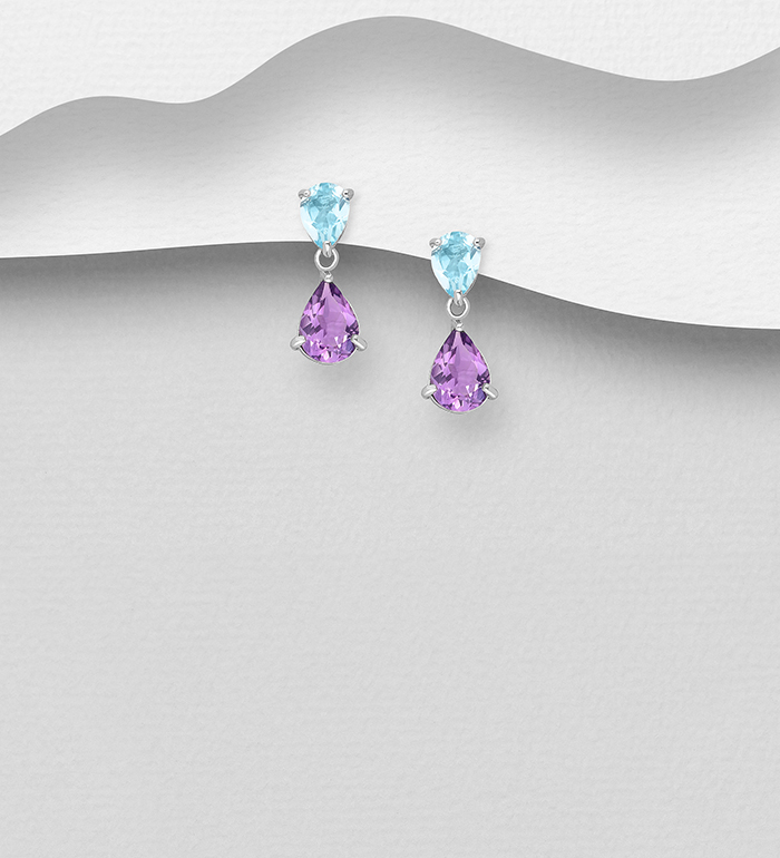 La Preciada - Wholesale 925 Sterling Silver Push-Back Earrings, Decorated with Various Gemstones - SKU #1181-3024