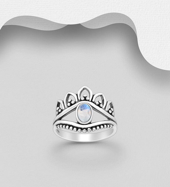 Wholesale 925 Sterling Silver Oxidized Crown Ring Decorated With Gemstones - SKU #781-5688