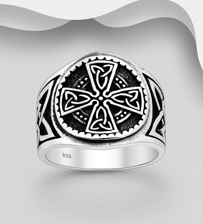 Wholesale 925 Sterling Silver Oxidized Celtic Cross Ring - SKU #1563-448