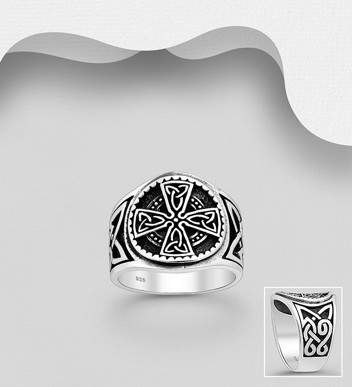 Wholesale 925 Sterling Silver Oxidized Celtic Cross Ring - SKU #1563-448