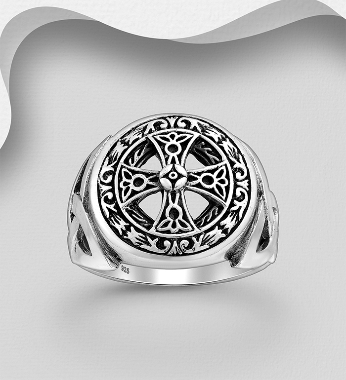 Wholesale 925 Sterling Silver Oxidized Celtic Cross Ring - SKU #1563-460