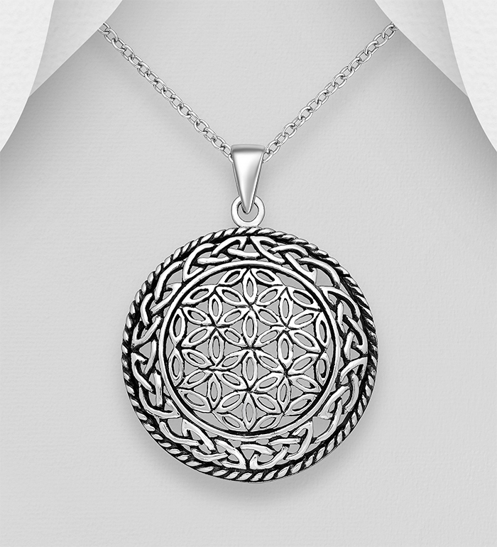 Wholesale 925 Sterling Silver Oxidized Celtic and Flower Of Life Pendant - SKU #767-960
