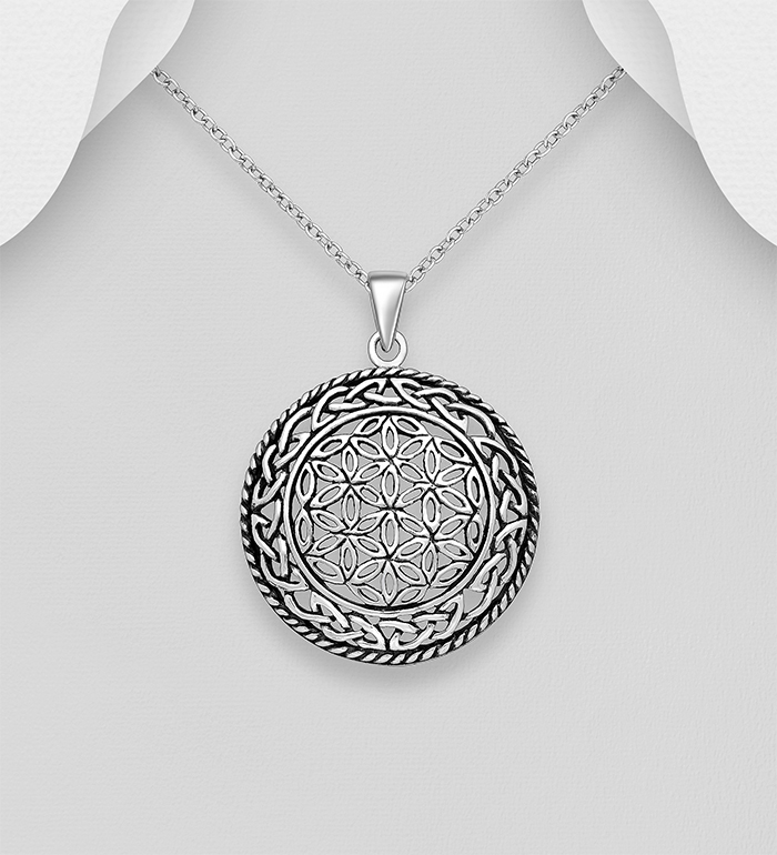 Wholesale 925 Sterling Silver Oxidized Celtic and Flower Of Life Pendant - SKU #767-960