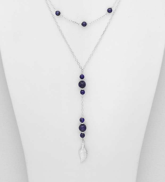 Wholesale 925 Sterling Silver Feather Layered Necklace, Beaded with Various Gemstones - SKU #781-5788