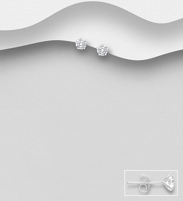 701-21010 - Wholesale 925 Sterling Silver 5 mm Stud Push-Back Earrings Decorated with CZ Simulated Diamonds