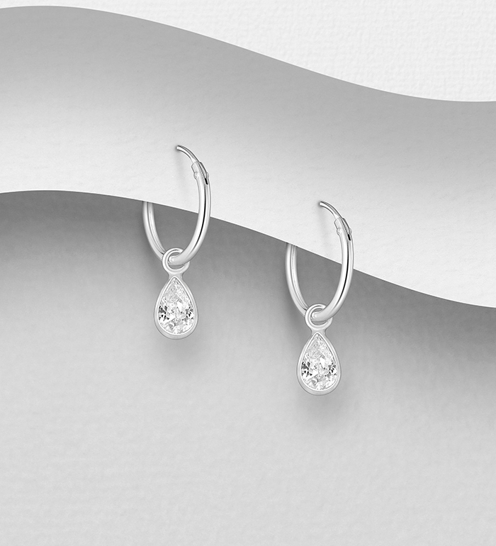Wholesale 925 Sterling Silver Hoop Earrings Decorated with CZ Simulated Diamonds - SKU #701-21012