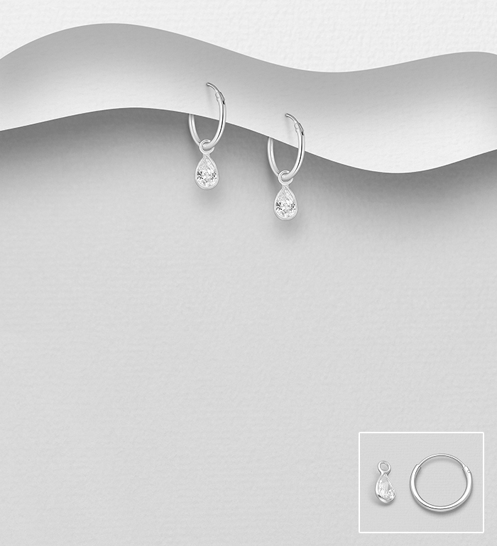 Wholesale 925 Sterling Silver Hoop Earrings Decorated with CZ Simulated Diamonds - SKU #701-21012