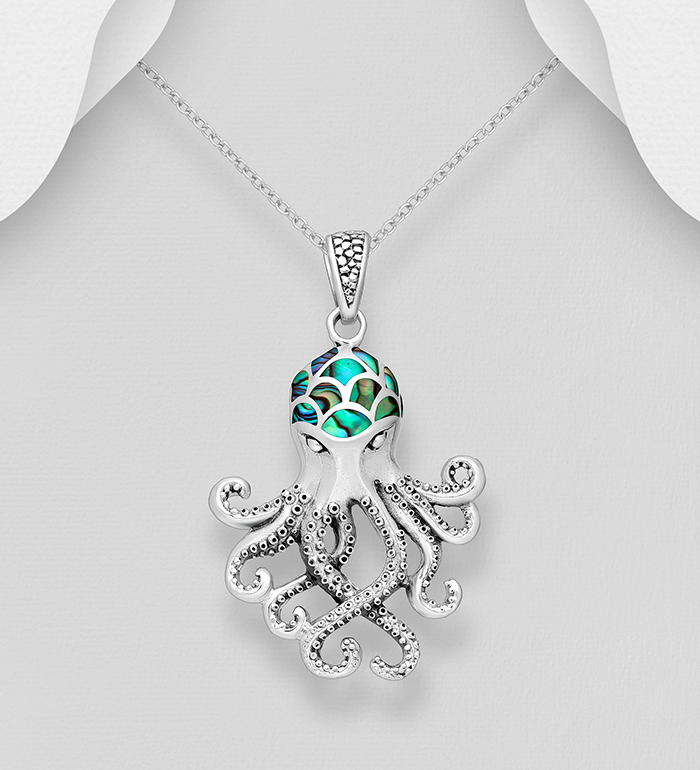 Wholesale 925 Sterling Silver Octopus Pendant Decorated with Shell - SKU #789-3458