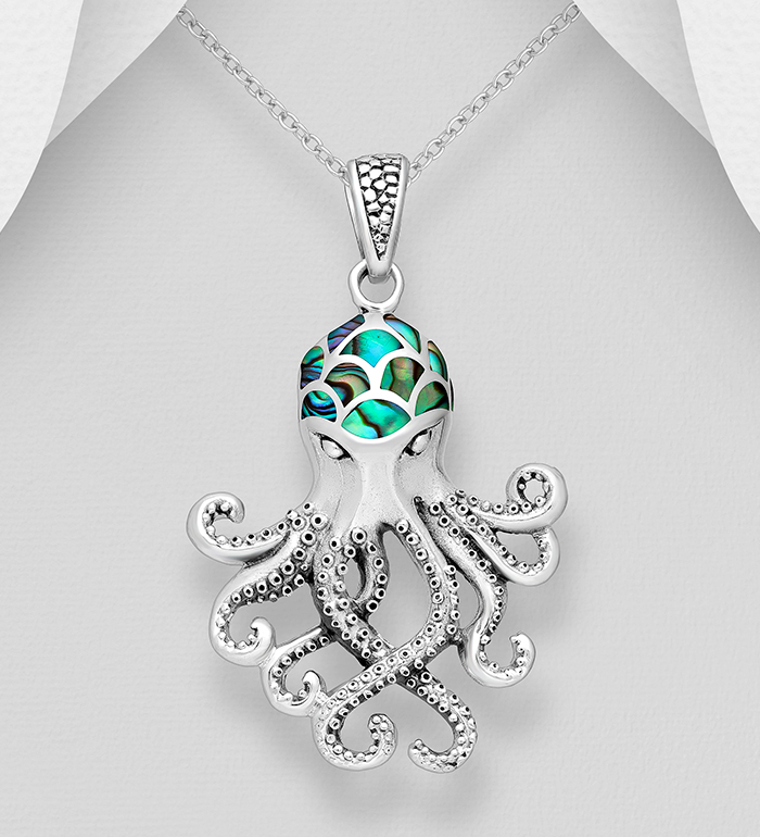 Wholesale 925 Sterling Silver Octopus Pendant Decorated with Shell - SKU #789-3458